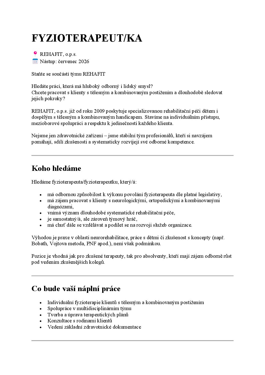 Volná pracovní pozice